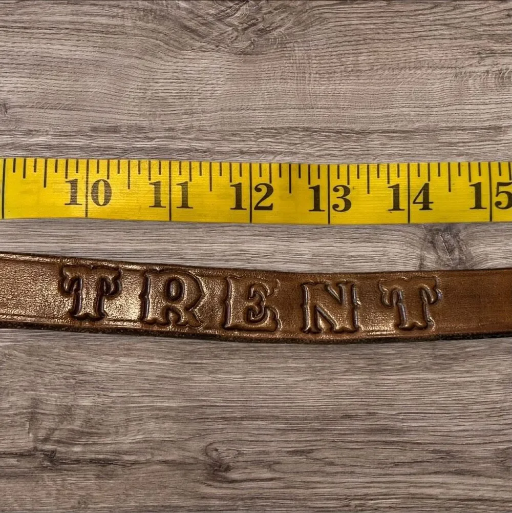 Trent Brown Leather Belt Embossed Name & Trucks Brass Tone Buckle